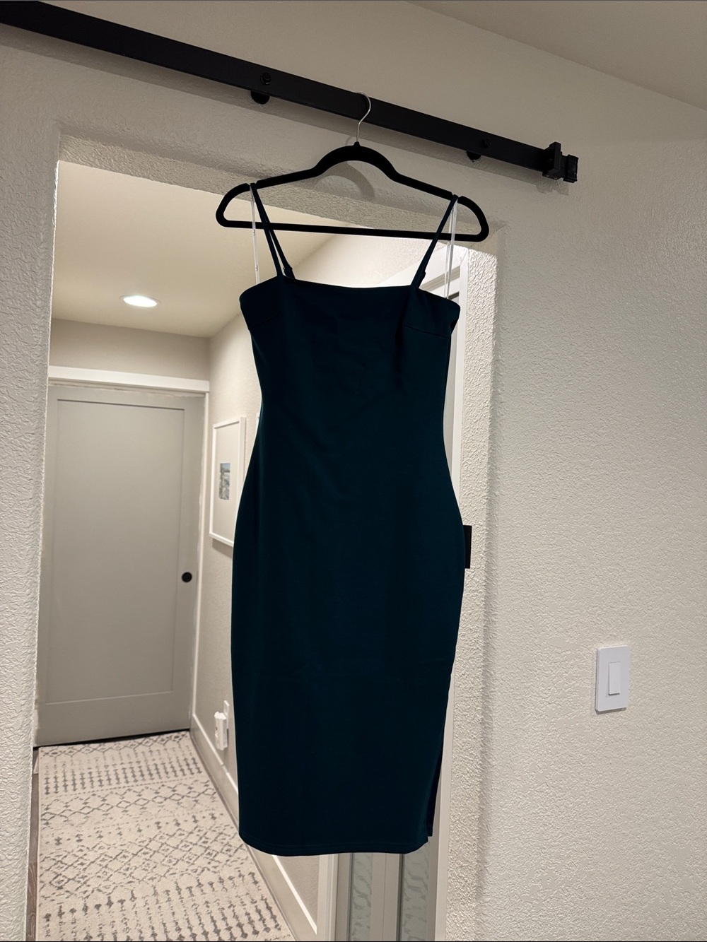 Lulu's Dark Teal Spaghetti-Strap Midi Sheath Dress